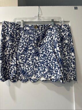 White & Navy Scallop Hem Printed Skort Lilly Pulitzer